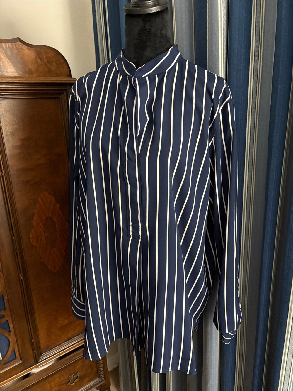 Ralph Lauren Navy and White Vertical Stripe Button-Down Shirt